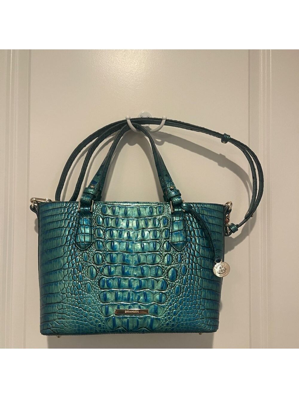 Brahmin Mini Misha Peacock Melbourne Genuine Leather - Teal Blue Green Color - Picture 3 of 9